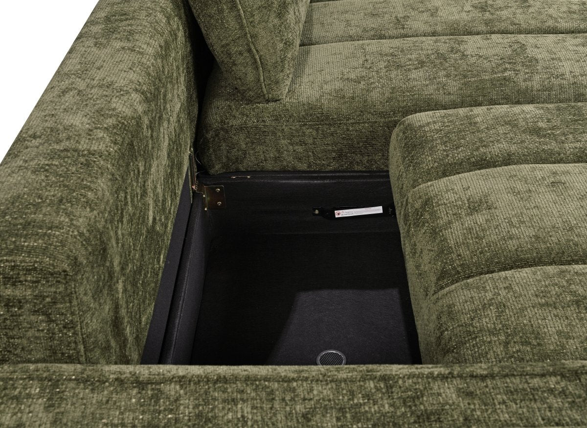 Canapé d'angle convertible et réversible avec coffres en velours texturé vert olive MAGHLA - DécoInParis