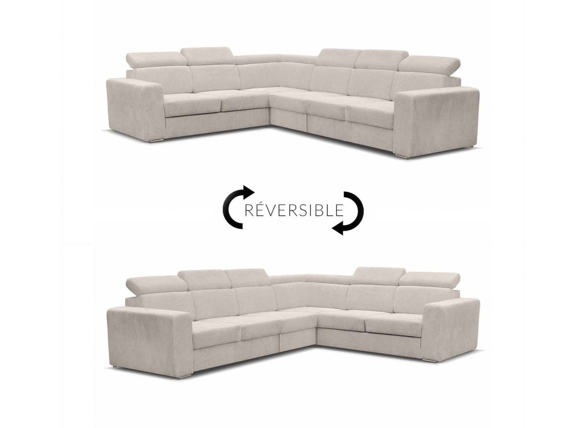Canapé d'angle convertible et réversible en velours côtelé beige MERYL XL - DécoInParis