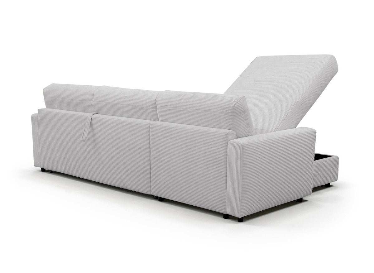 Canapé d'angle convertible et réversible ouverture express en velours chiné gris JULIETTE - DécoInParis