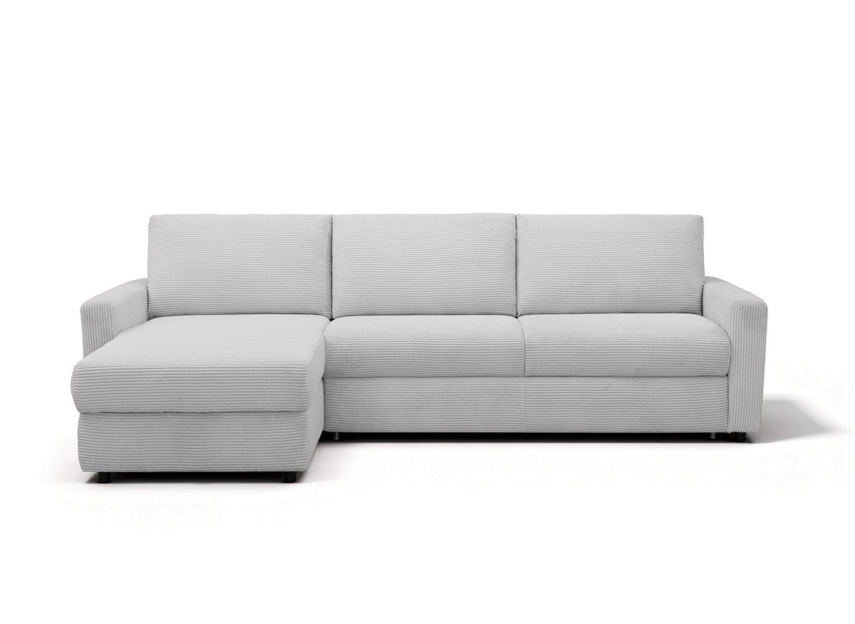 Canapé d'angle convertible et réversible ouverture express en velours chiné gris JULIETTE - DécoInParis
