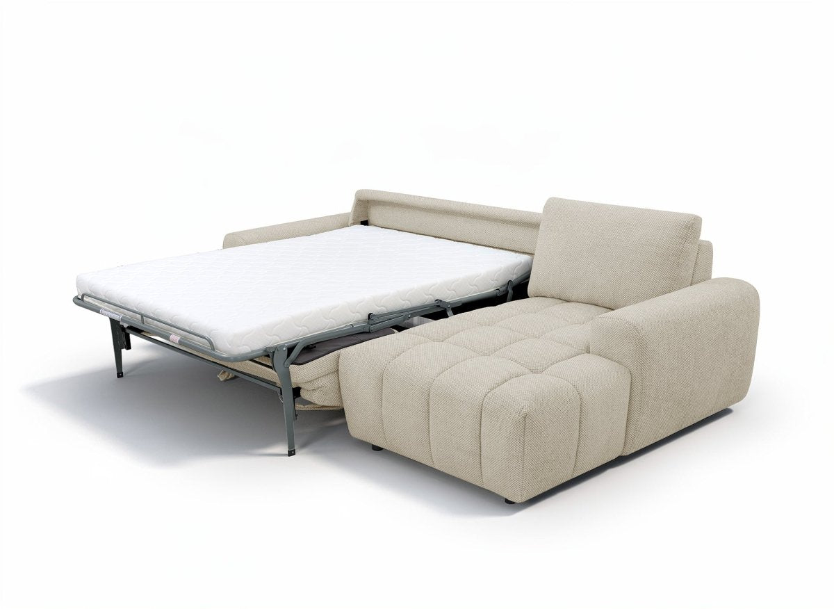 Canapé d'angle convertible ouverture express en tissu beige AGATHE - Angle droit - DécoInParis