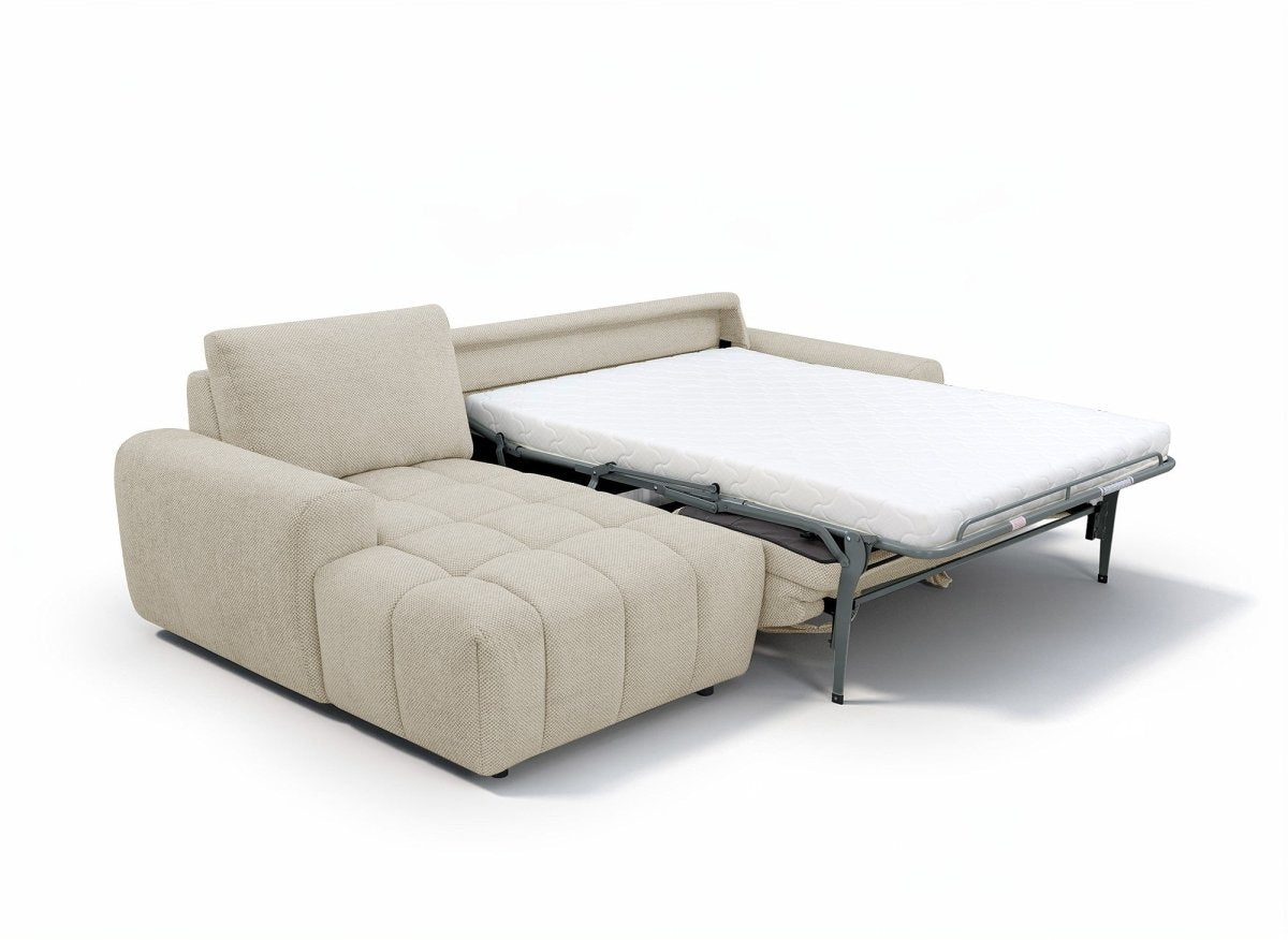 Canapé d'angle convertible ouverture express en tissu beige AGATHE - Angle gauche - DécoInParis