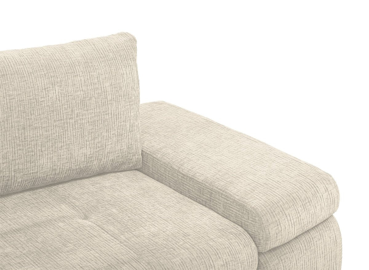 Canapé d'angle convertible réversible avec coffre en velours chiné beige SOLEA - DécoInParis