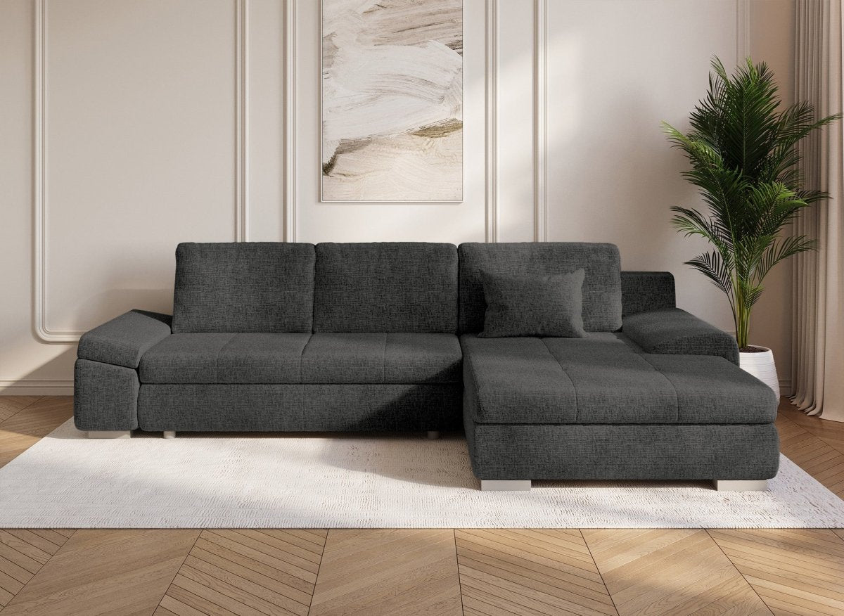 Canapé d'angle convertible réversible avec coffre en velours chiné gris SOLEA - DécoInParis