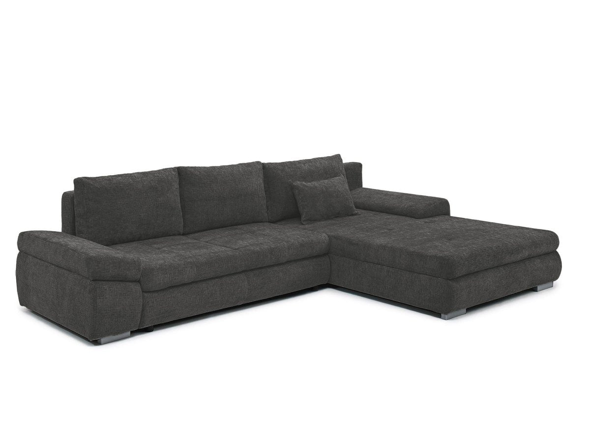 Canapé d'angle convertible réversible avec coffre en velours chiné gris SOLEA - DécoInParis