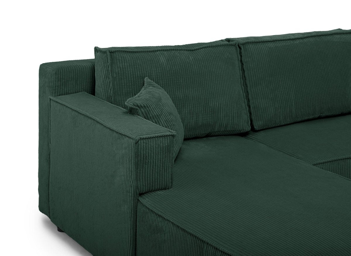 Canapé d'angle convertible réversible avec coffre en velours côtelé vert SYNA - DécoInParis