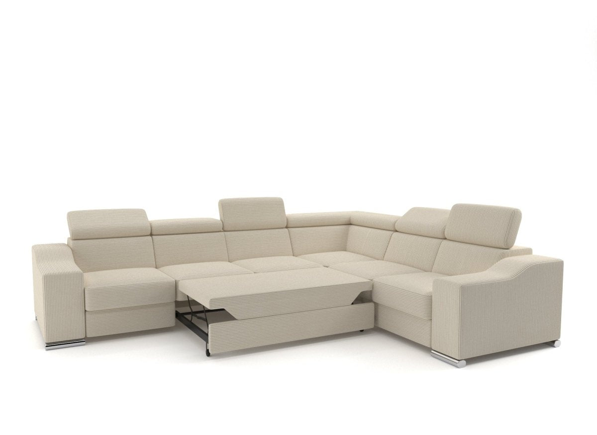 Canapé d'angle convertible réversible en velours côtelé beige LEONIE - DécoInParis