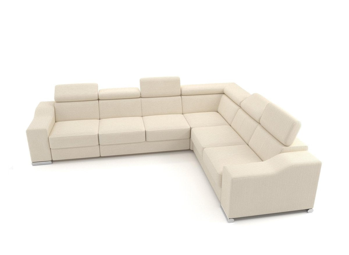 Canapé d'angle convertible réversible en velours côtelé beige LEONIE - DécoInParis