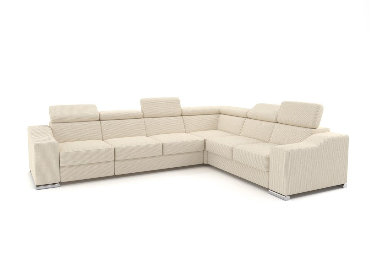 Canapé d'angle convertible réversible en velours côtelé beige LEONIE - DécoInParis