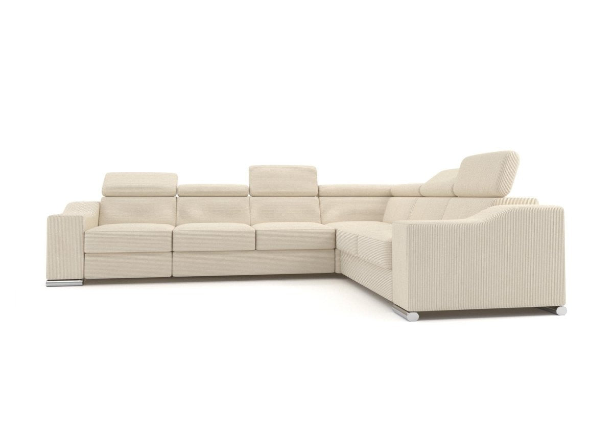 Canapé d'angle convertible réversible en velours côtelé beige LEONIE - DécoInParis