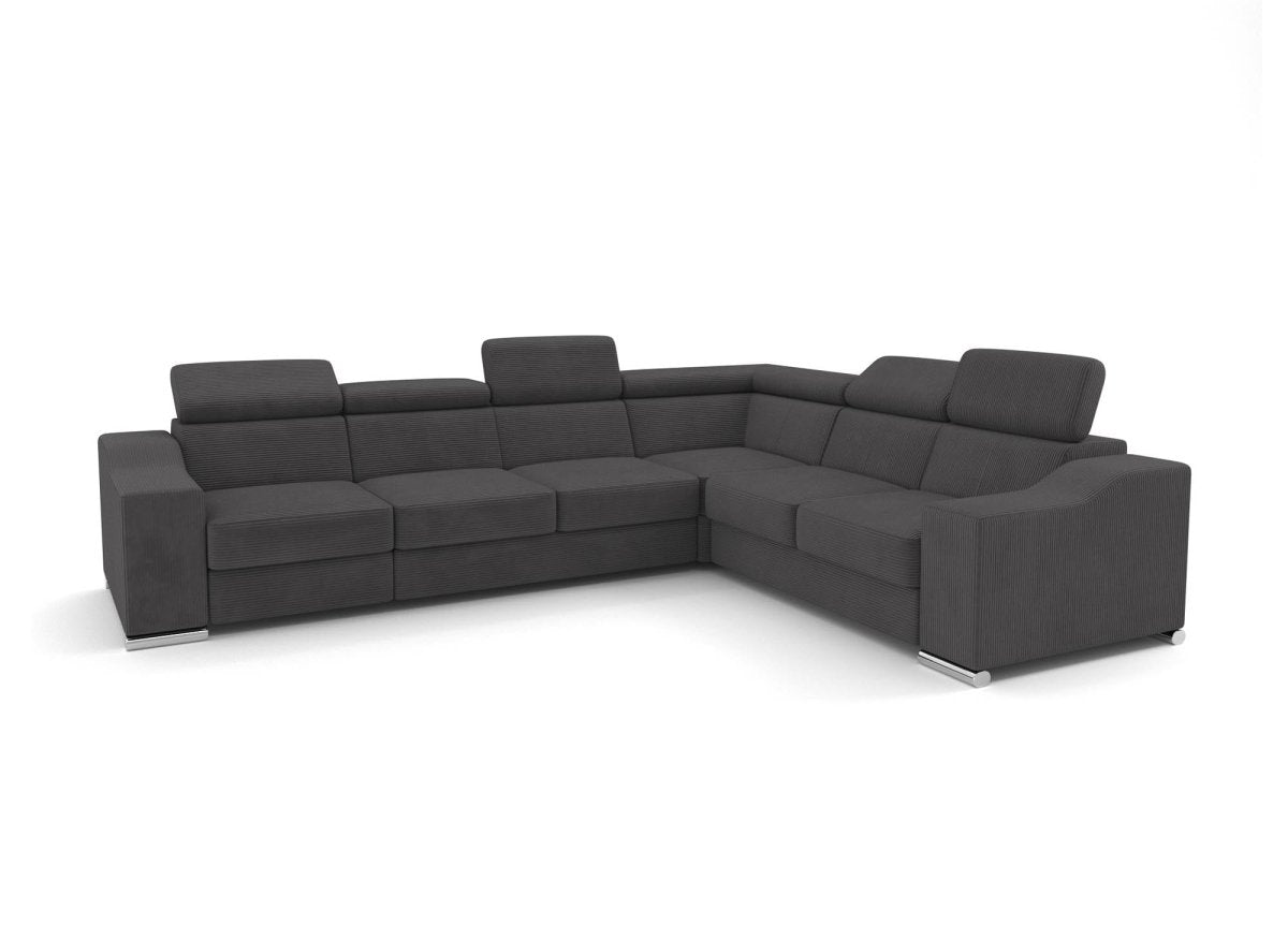 Canapé d'angle convertible réversible en velours côtelé gris anthracite LEONIE - DécoInParis