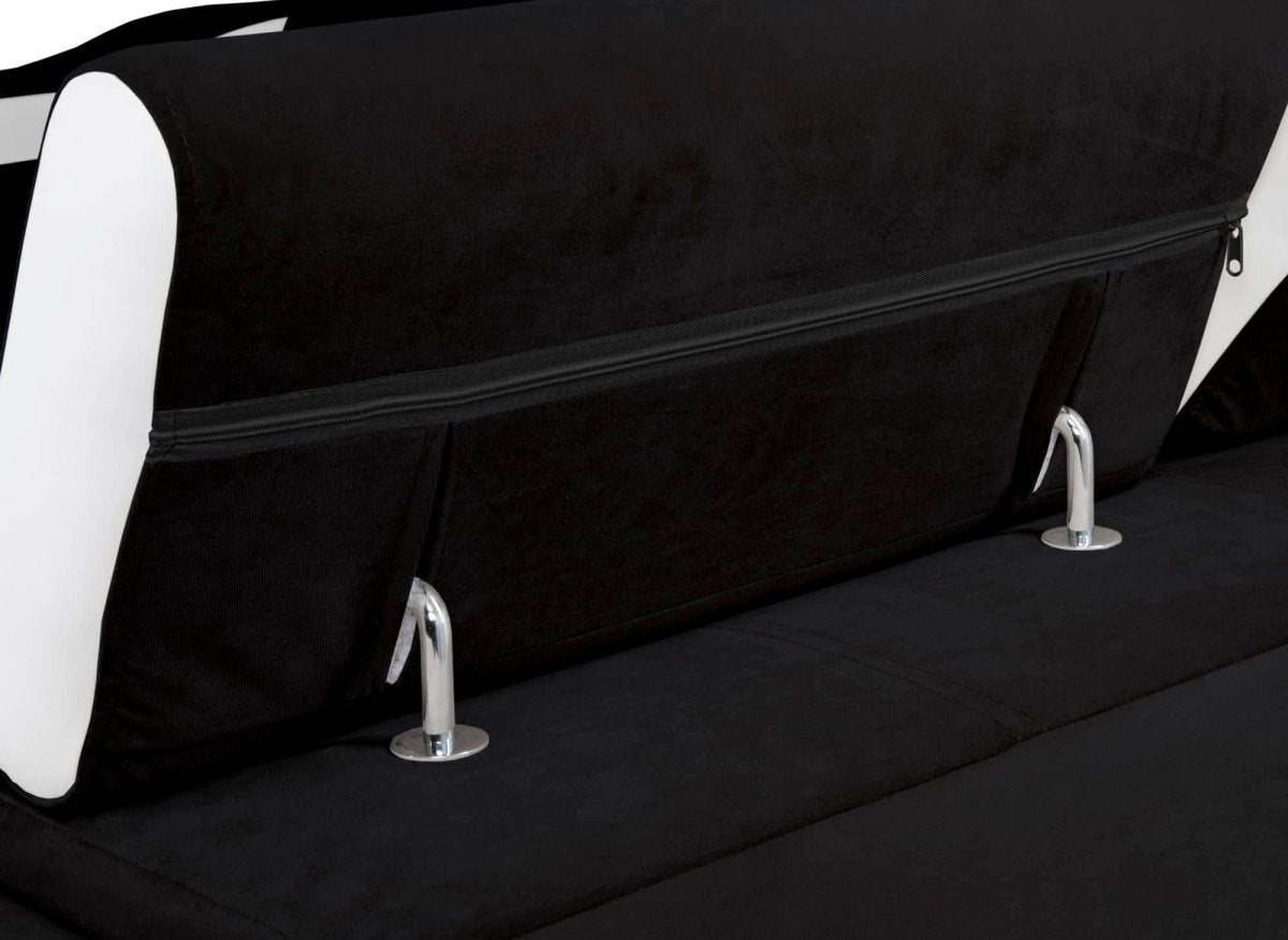 Canapé d'angle convertible réversible en velours noir et simili blanc LEONIE - DécoInParis