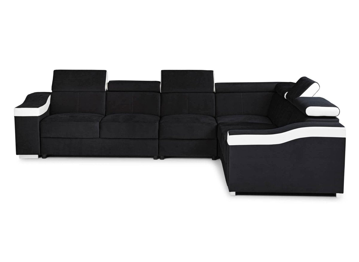 Canapé d'angle convertible réversible en velours noir et simili blanc LEONIE - DécoInParis