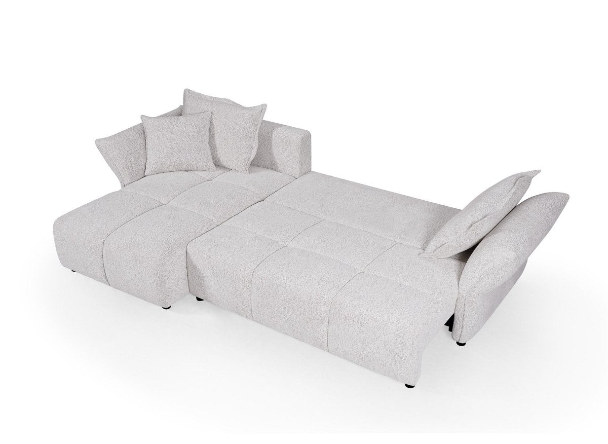 Canapé d'angle convertible réversible en velours tissé beige BELINE - DécoInParis