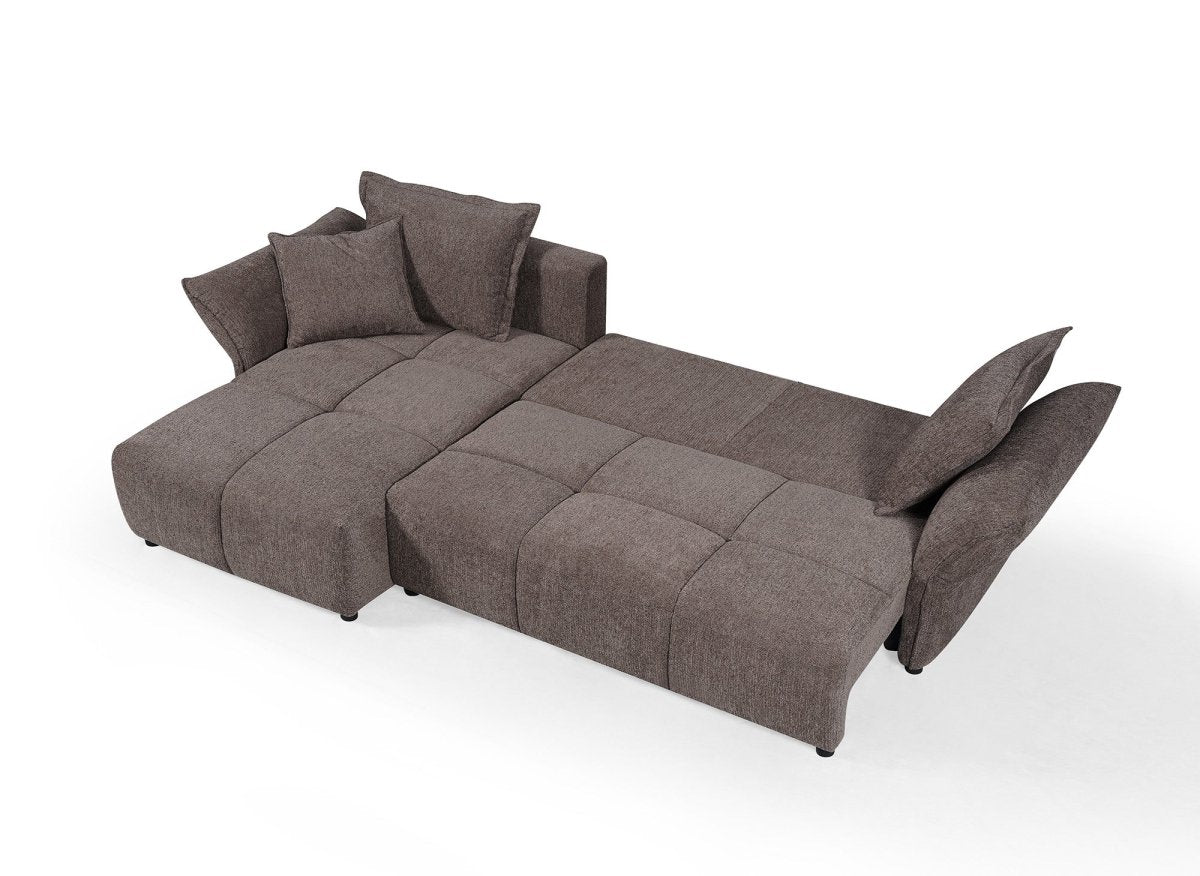 Canapé d'angle convertible réversible en velours tissé marron BELINE - DécoInParis