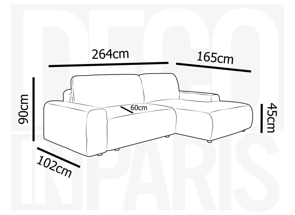 Canapé d'angle droit convertible avec coffre en velours côtelé épais beige BALI - Angle droit - DécoInParis