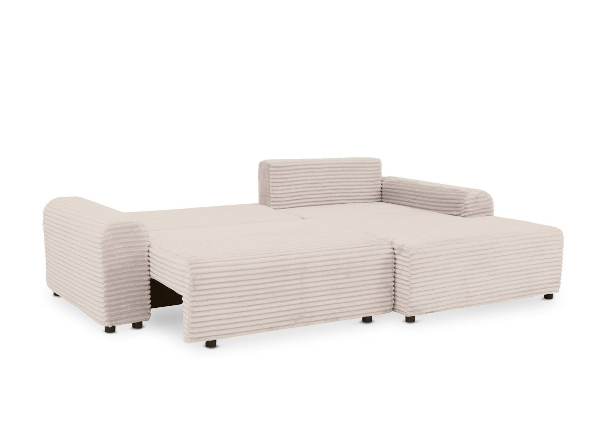 Canapé d'angle droit convertible avec coffre en velours côtelé épais beige BALI - Angle droit - DécoInParis