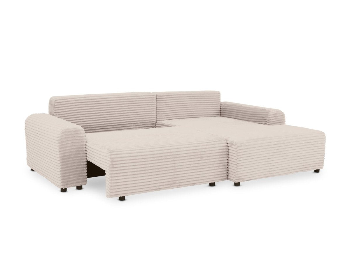 Canapé d'angle droit convertible avec coffre en velours côtelé épais beige BALI - Angle droit - DécoInParis