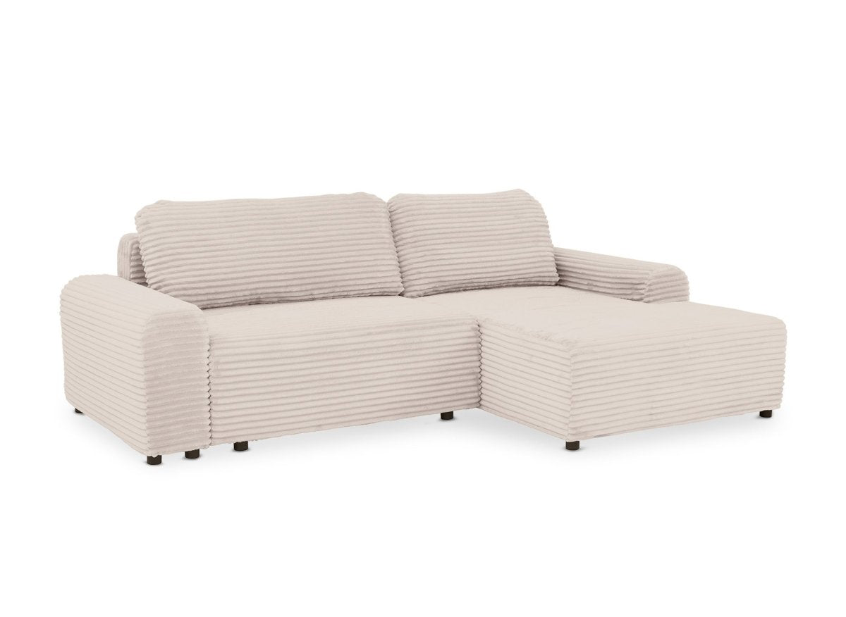 Canapé d'angle droit convertible avec coffre en velours côtelé épais beige BALI - Angle droit - DécoInParis