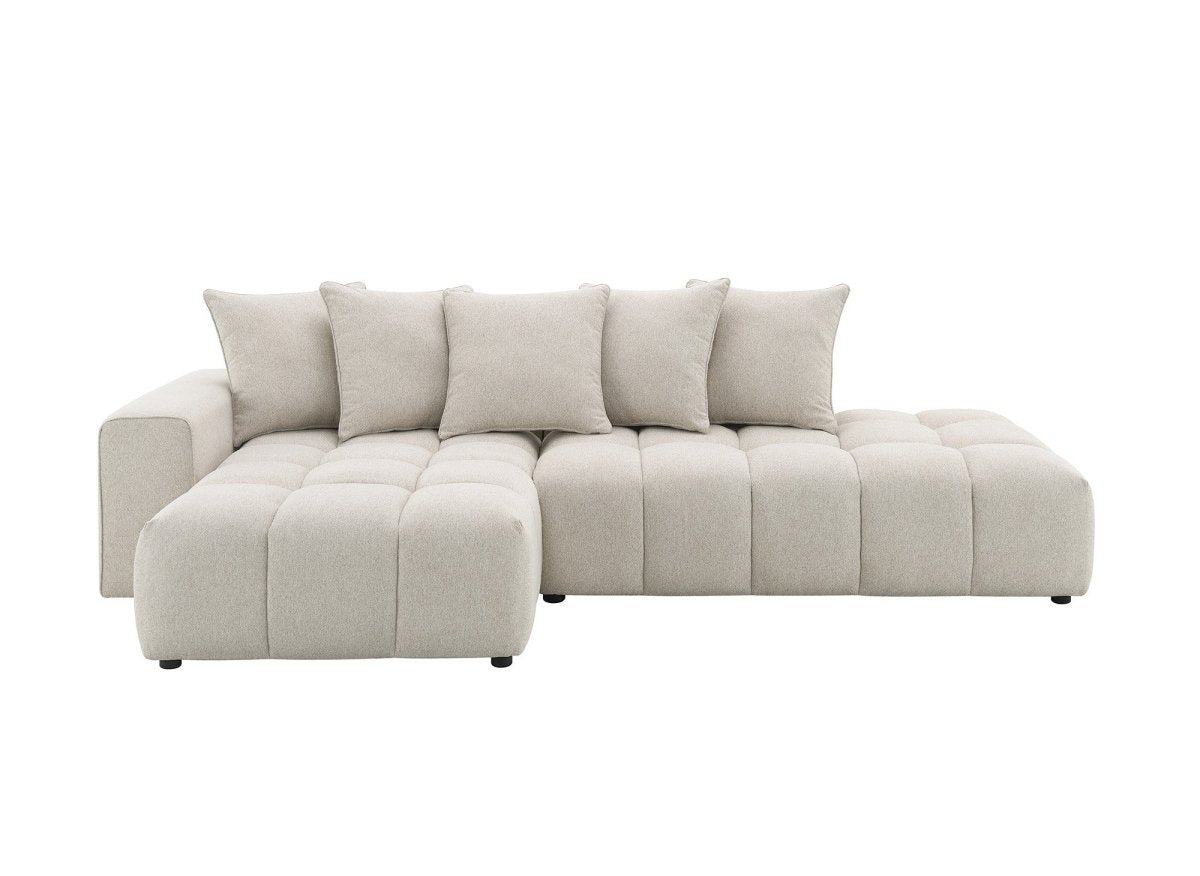 Canapé d'angle en tissu texturé beige CLARISSE - Angle gauche - DécoInParis