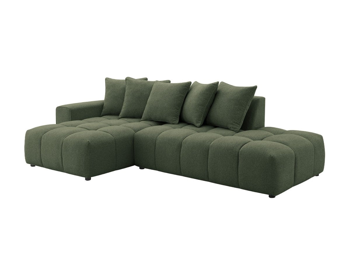 Canapé d'angle en tissu texturé vert olive CLARISSE - Angle gauche - DécoInParis