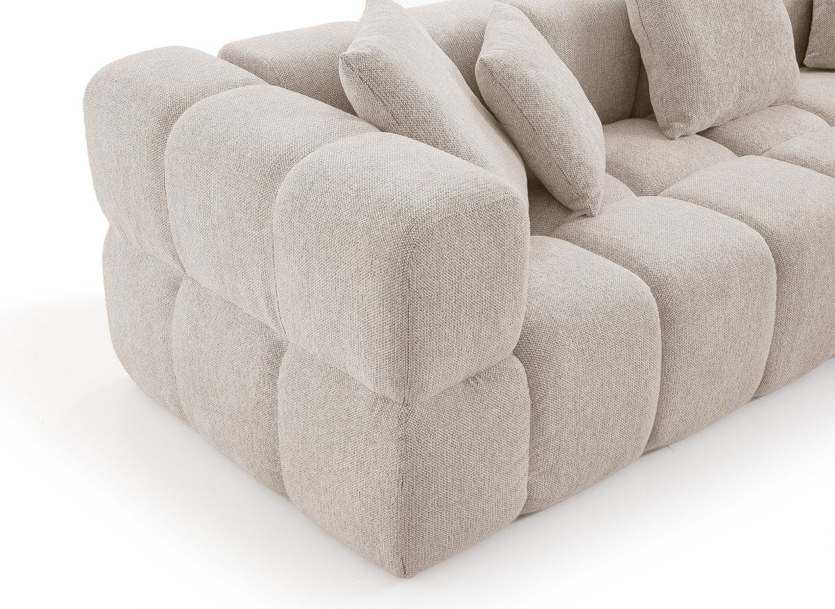 Canapé d'angle en velours texturé beige REBECCA - DécoInParis