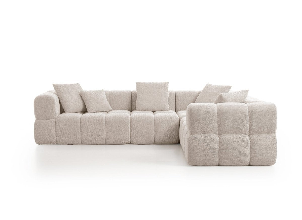 Canapé d'angle en velours texturé beige REBECCA - DécoInParis