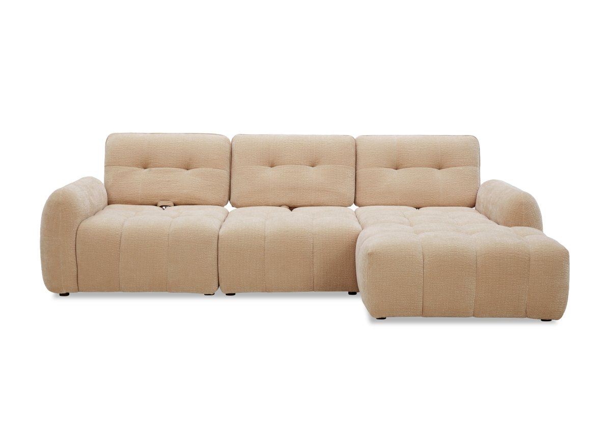 Canapé d'angle en velours tissé beige avec dossier réglable ADONIS - Angle droit - DécoInParis