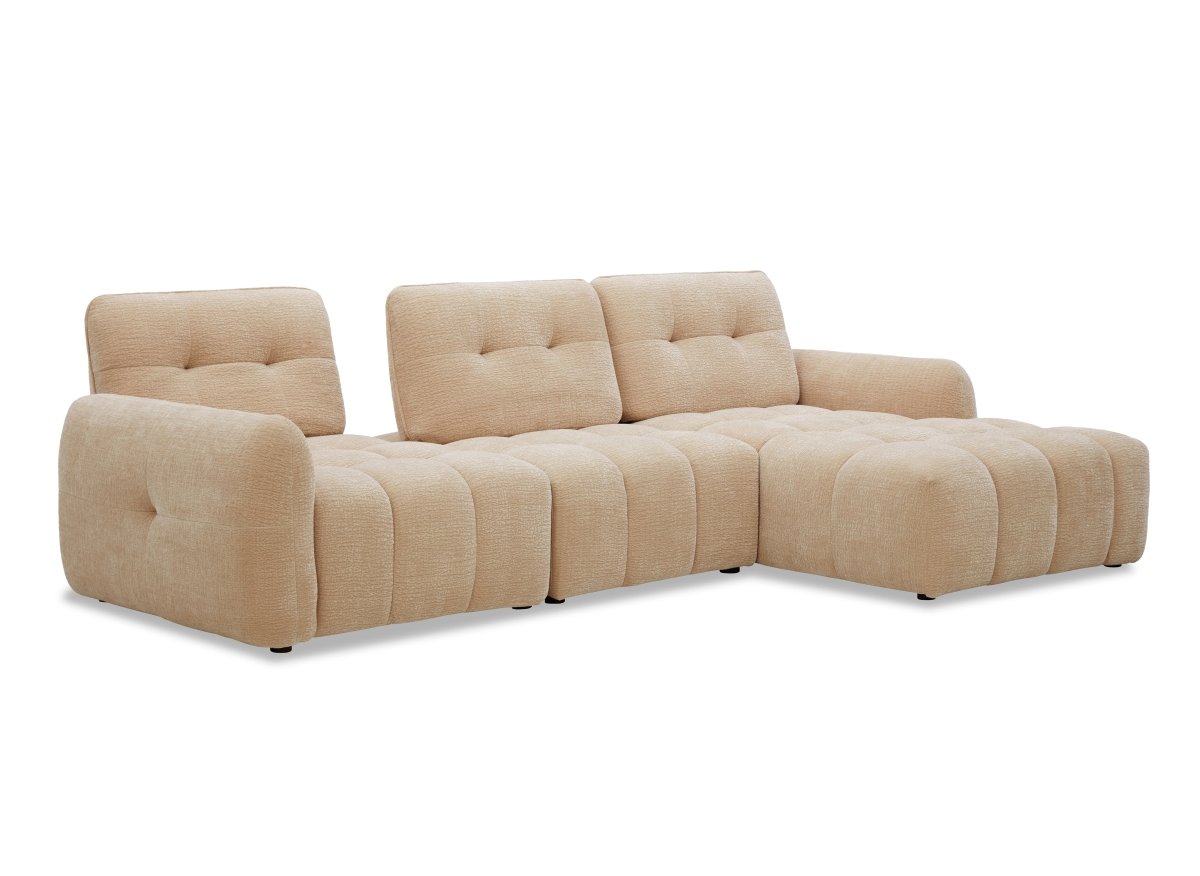 Canapé d'angle en velours tissé beige avec dossier réglable ADONIS - Angle droit - DécoInParis