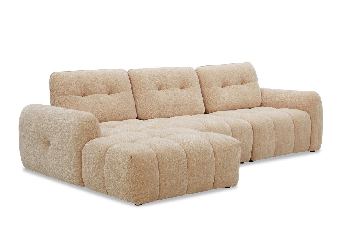 Canapé d'angle en velours tissé beige avec dossier réglable ADONIS - Angle gauche - DécoInParis