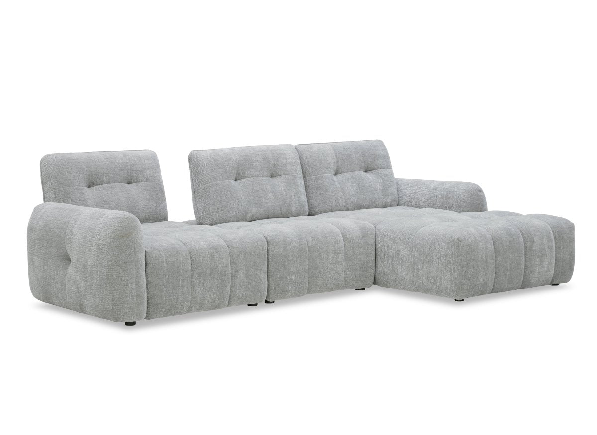 Canapé d'angle en velours tissé gris clair avec dossier réglable ADONIS - Angle droit - DécoInParis