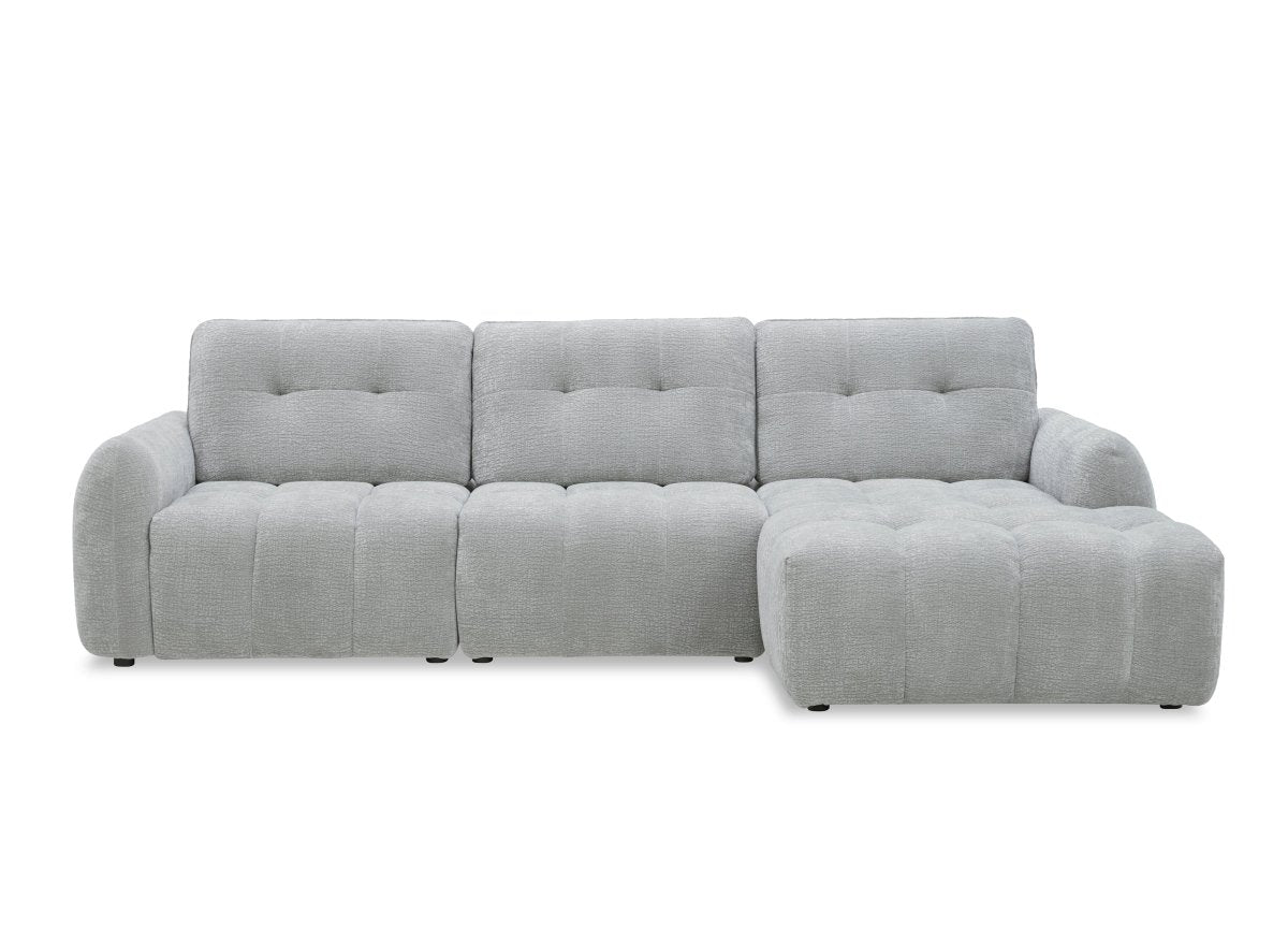 Canapé d'angle en velours tissé gris clair avec dossier réglable ADONIS - Angle droit - DécoInParis