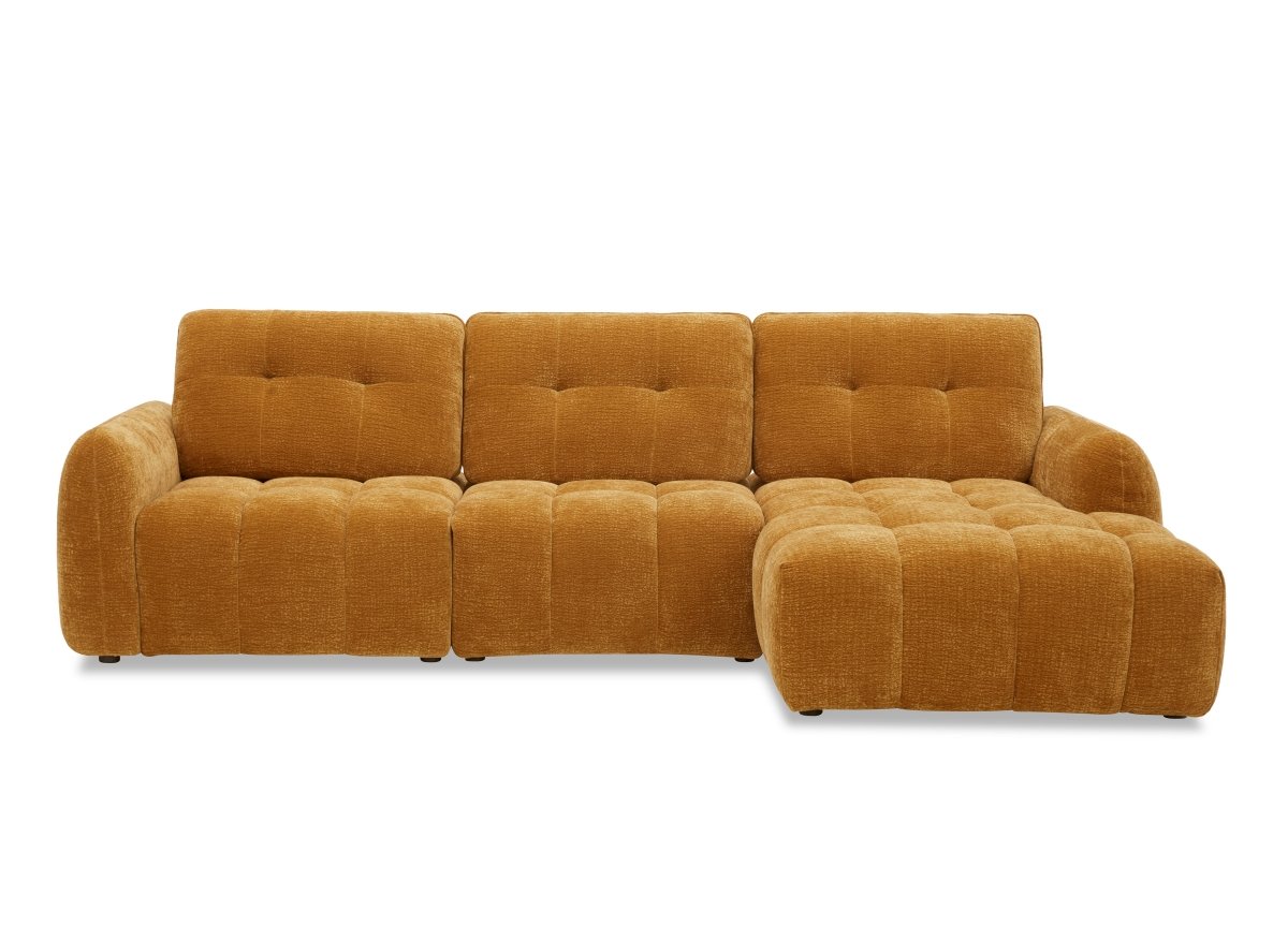 Canapé d'angle en velours tissé moutarde avec dossier réglable ADONIS - Angle droit - DécoInParis