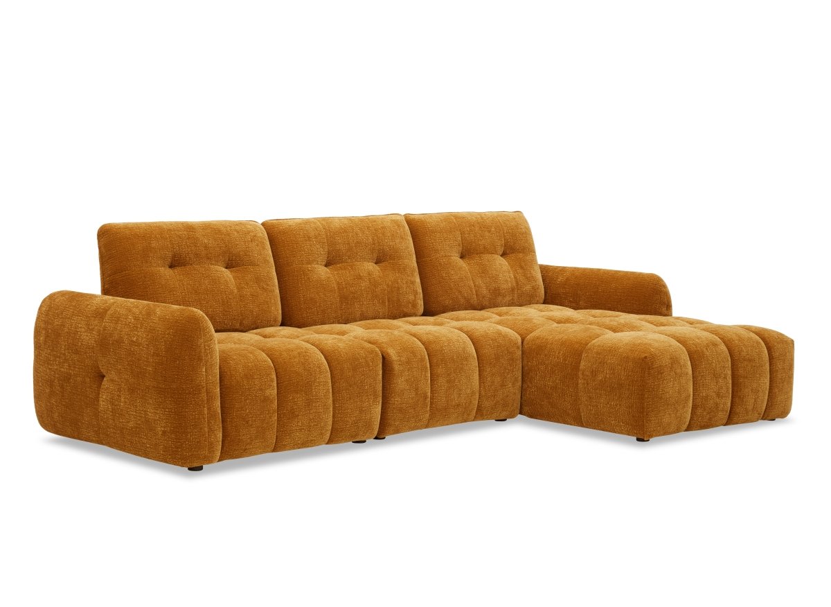 Canapé d'angle en velours tissé moutarde avec dossier réglable ADONIS - Angle droit - DécoInParis