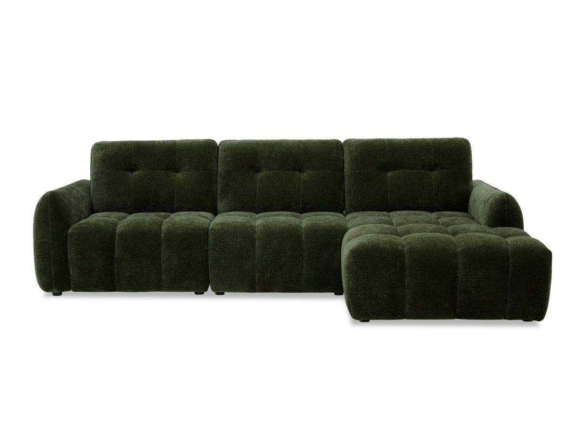 Canapé d'angle en velours tissé vert olive avec dossier réglable ADONIS - Angle droit - DécoInParis