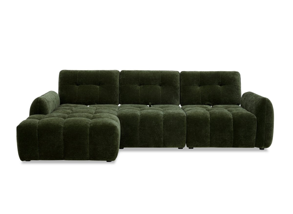 Canapé d'angle en velours tissé vert olive avec dossier réglable ADONIS - Angle gauche - DécoInParis