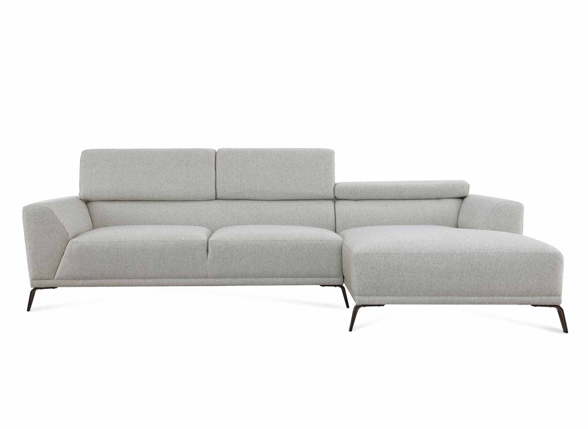 Canapé d'angle fixe avec méridienne en tissu gris clair KALISTA - Angle Droit - DécoInParis