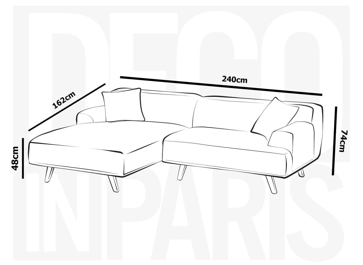 Canapé d'angle fixe avec méridienne en tissu taupe KAROLINA - Angle Gauche - DécoInParis