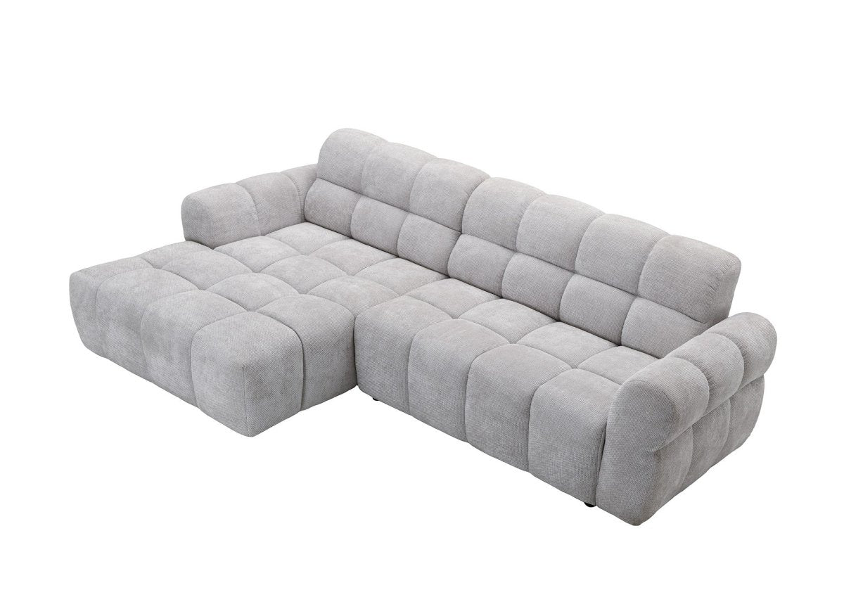 Canapé d'angle fixe en velours texturé gris clair JAROD - Angle gauche - DécoInParis