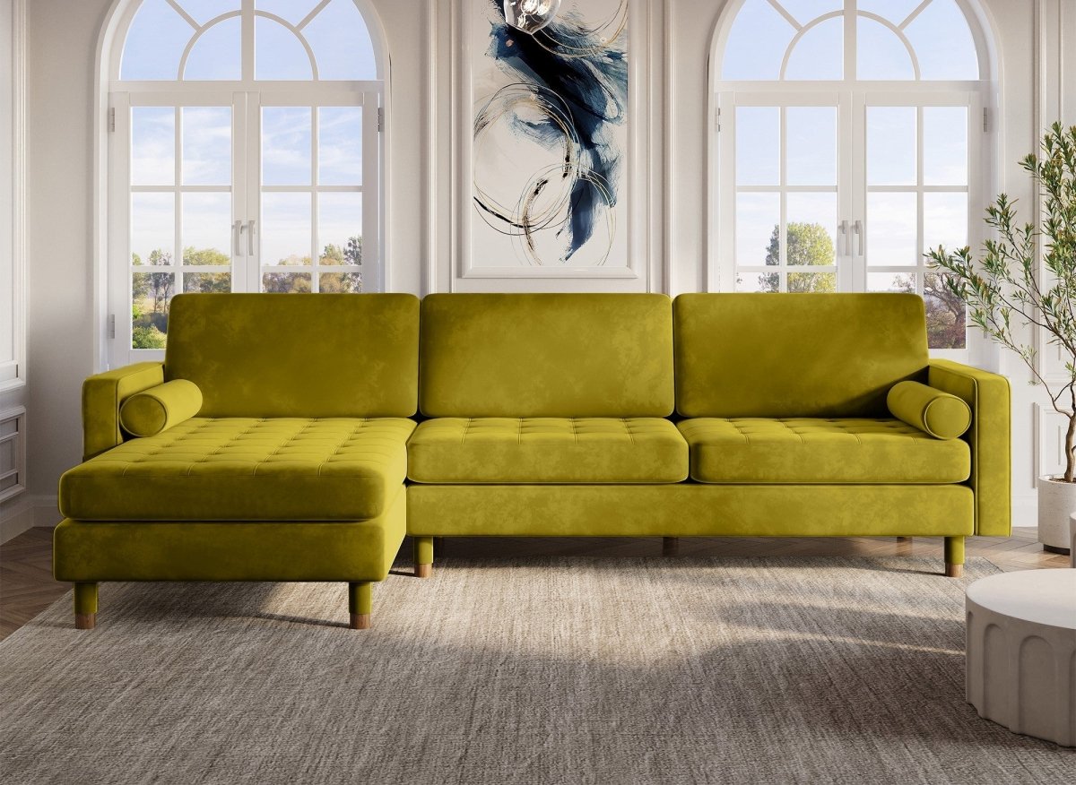 Canapé d'angle fixe en velours vert doré SALAMBO - Angle Gauche - DécoInParis