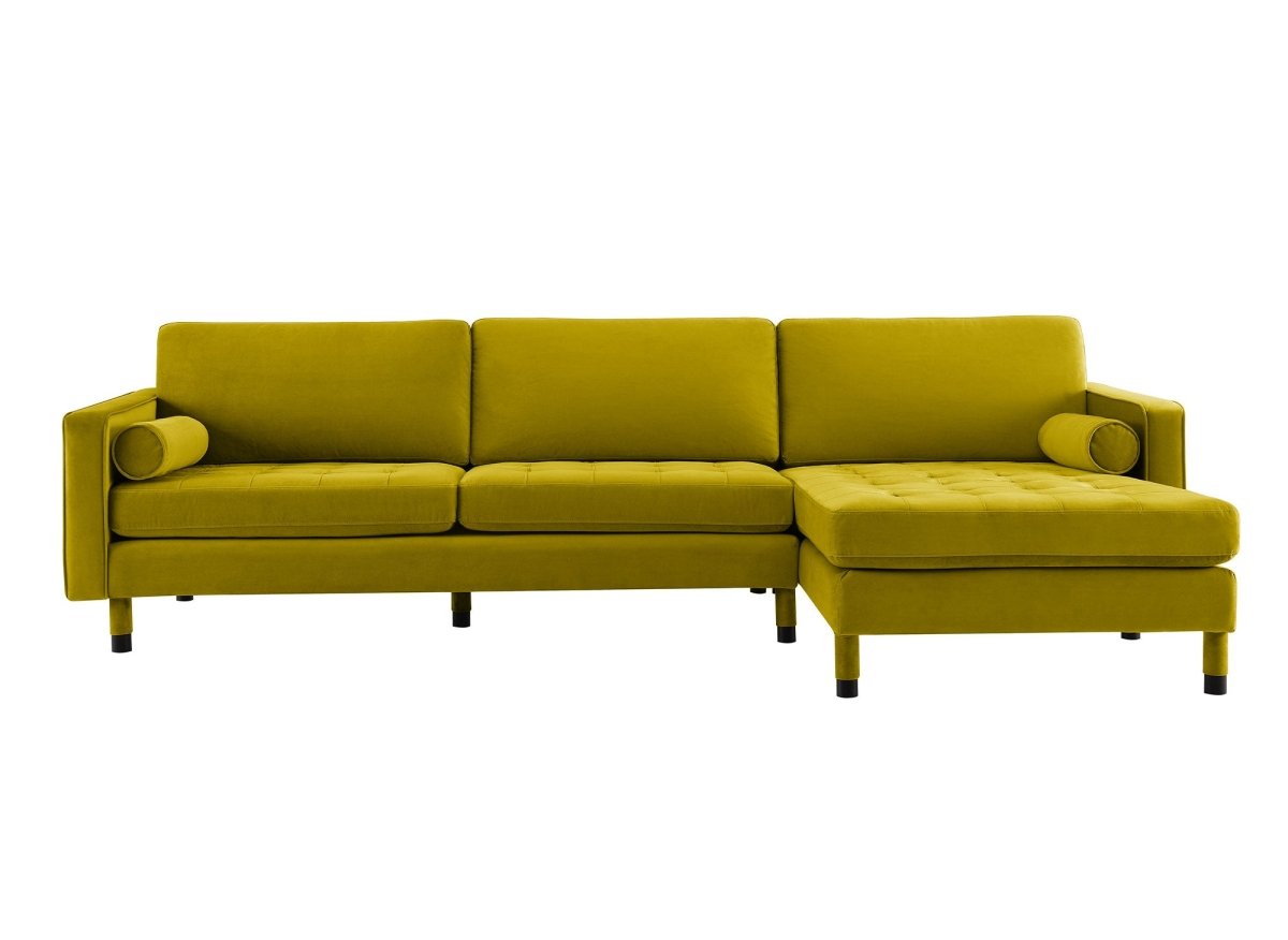 Canapé d'angle fixe scandinave en velours vert doré SALAMBO - Angle Droit - DécoInParis