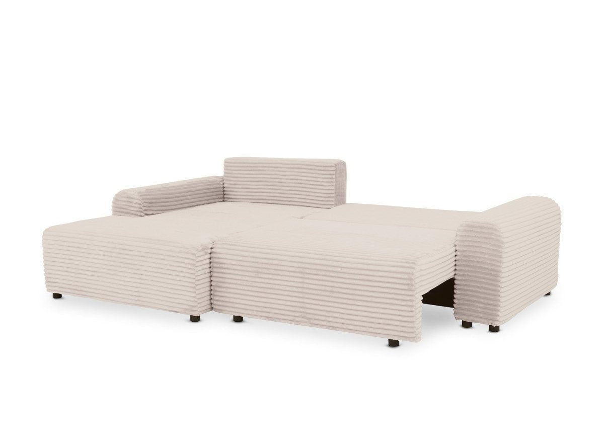 Canapé d'angle gauche convertible avec coffre en velours côtelé épais beige BALI - Angle gauche - DécoInParis