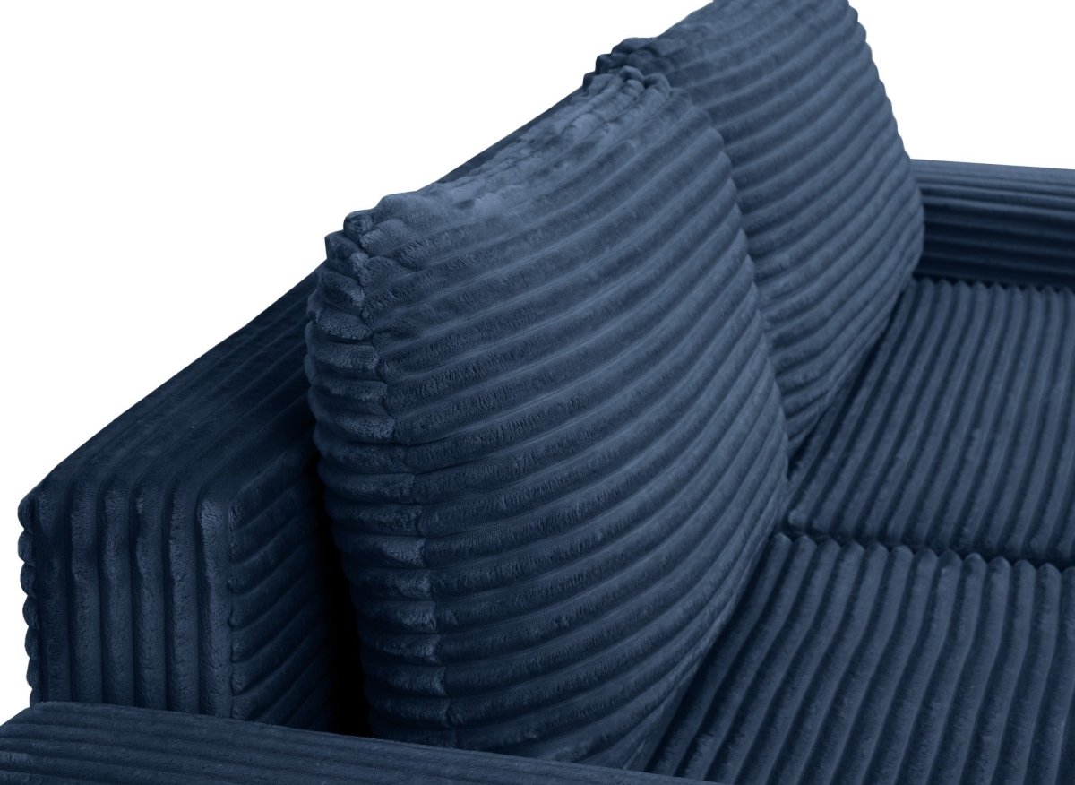 Canapé d'angle gauche convertible avec coffre en velours côtelé épais bleu foncé BALI - Angle gauche - DécoInParis