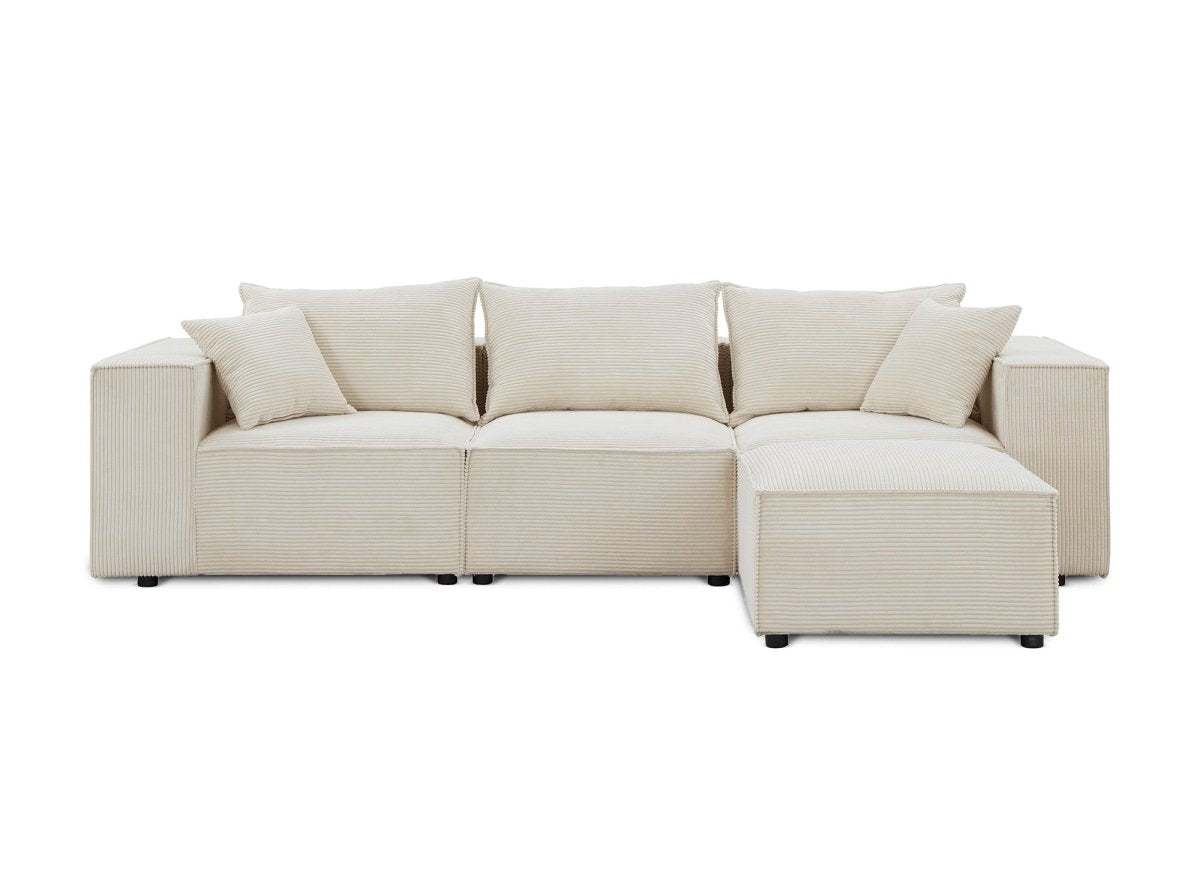Canapé d'angle modulable en velours côtelé épais beige HARLEM - DécoInParis