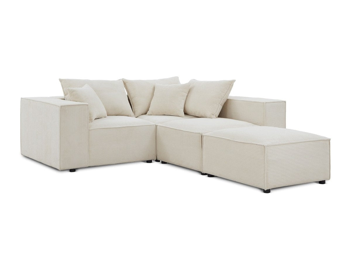 Canapé d'angle modulable en velours côtelé épais beige HARLEM - DécoInParis
