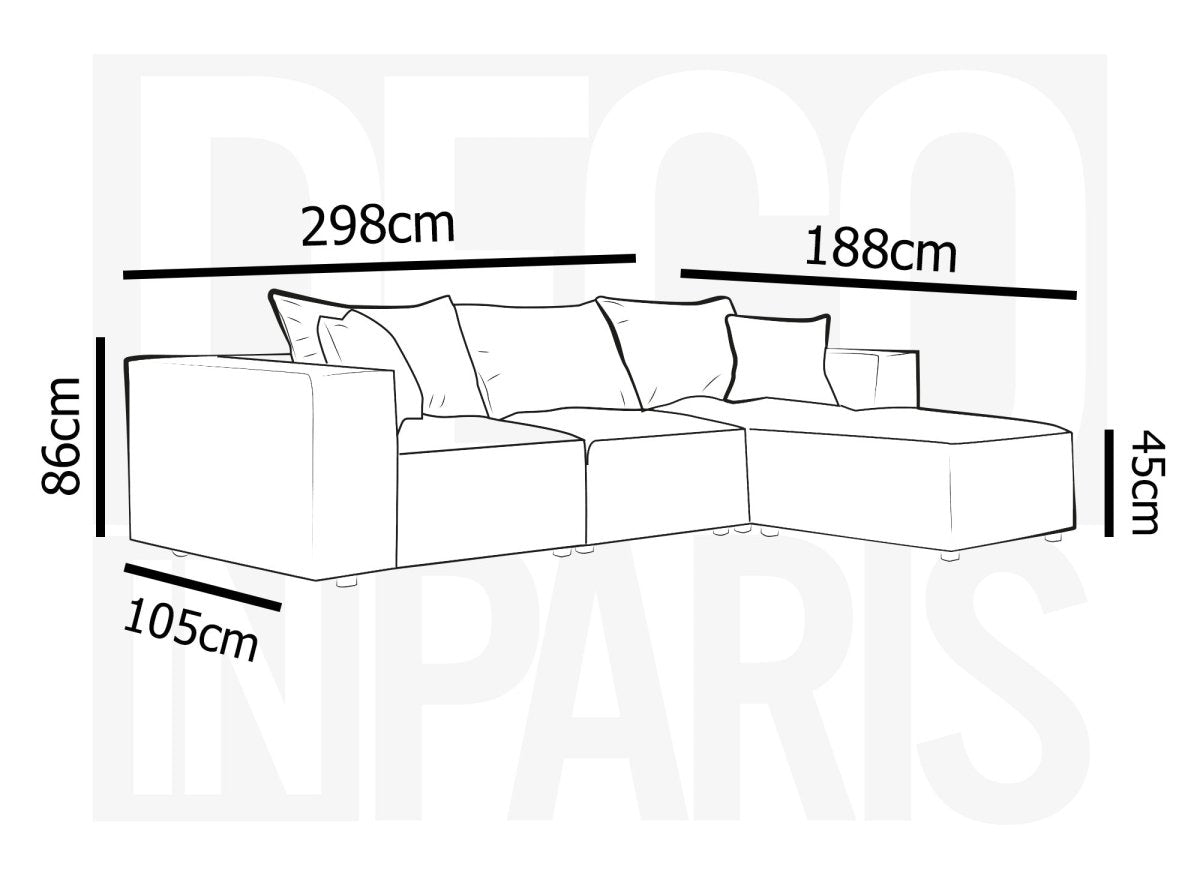 Canapé d'angle modulable en velours côtelé épais gris HARLEM - DécoInParis