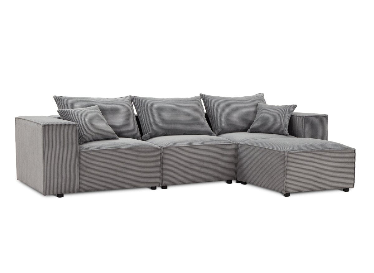 Canapé d'angle modulable en velours côtelé épais gris HARLEM - DécoInParis