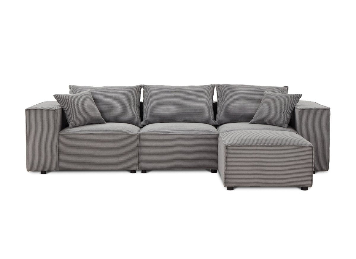 Canapé d'angle modulable en velours côtelé épais gris HARLEM - DécoInParis