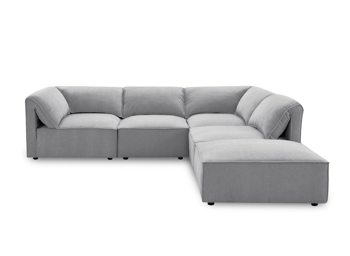 Canapé d'angle modulable en velours gris HARINA - DécoInParis