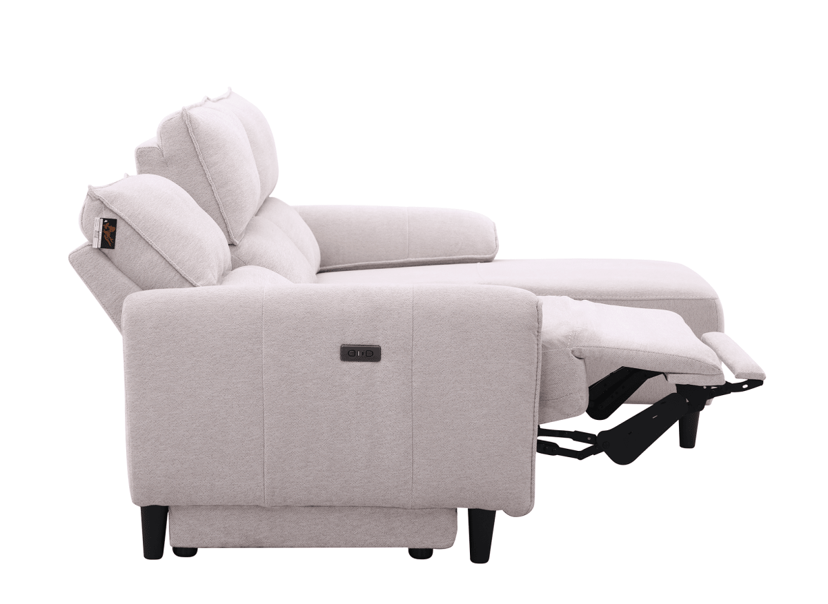 Canapé d’angle relax électrique en tissu beige LUDMILA - Angle droit - DécoInParis